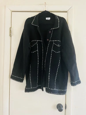VTG 90s Wool Black Modish Goth London Dean& White White Stitch Jacket 2X/L - Image 1 of 4