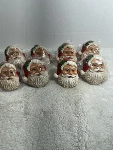 8 Kemp & Beatley Santa Claus Heads Tablescape Napkin Rings SET Wood Look, Resin - Picture 1 of 4