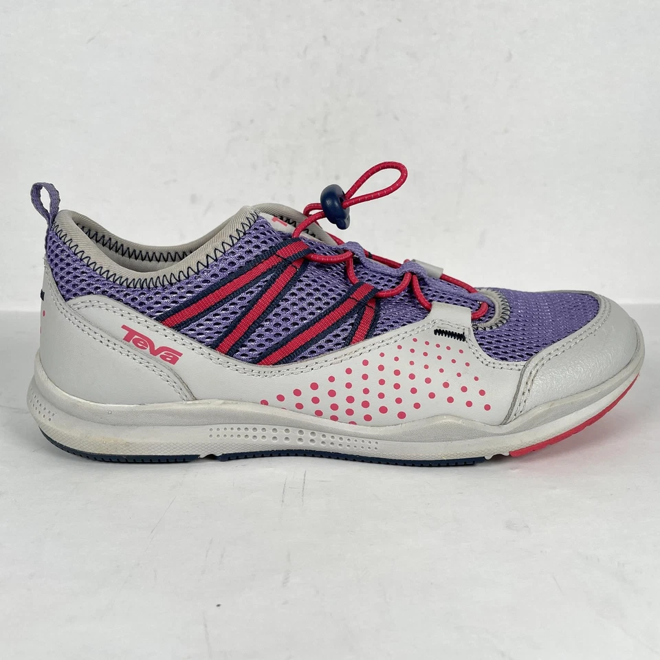 Teva Zapatos Juveniles Talla 4 Púrpura Gris Malla Cuero Encaje Atlético Tenis para Agua Foto 1 de 4