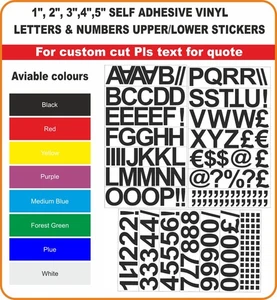 BUCHSTABEN ZAHLEN SELBSTKLEBEND VINYL 1", 2", 3", 4" OBERE/UNTERE AUFKLEBER UK - Bild 1 von 4