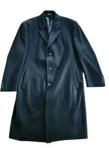 Jos A Bank Long Topcoat Overcoat Black Coat Mens 46R Wool Blend EUC - Picture 1 of 13