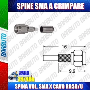 CONNETTORE SMA MASCHIO PER CAVI DA 5 MM A CRIMPARE CON ISOLATORE IN TEFLON - Foto 1 di 1
