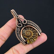 Ammonite Fossil Gemstone Handmade Copper Wire Wrap Jewelry Pendant For Her