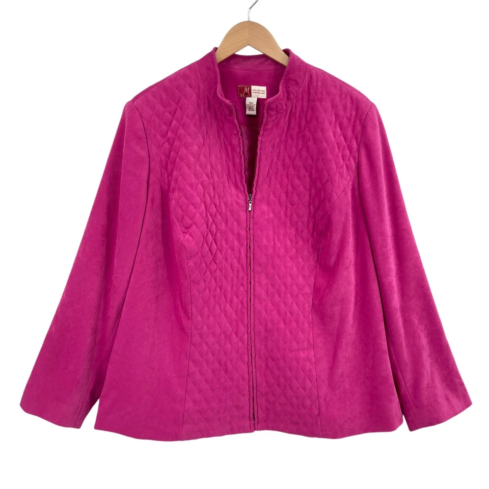 Chaqueta para mujer JM Collection By Jeniffer Moore 18W rosa gamuza como cremallera acolchada Foto 1 de 4