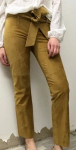 BCBG MAX AZRIA 100% Leather Suede 1970's Style Pant Sz 2 Belt Straight MSRP $598 - Foto 1 di 12