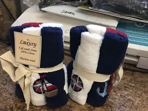 Luxus Waschlappen 10er-Pack nautisches Thema Fisch/Boot Design 100 % Baumwolle für Dekor - Bild 1 von 4