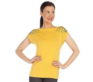Isaac Mizrahi medium gold Bateau Neck Top with Shoulder Embellishment - Picture 1 of 4
