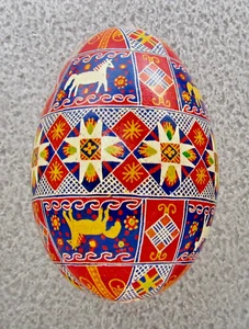 Goose Pysanky, Easter Egg Written on Shell, Wax Resist Dyed, Style #8 - Picture 1 of 5
