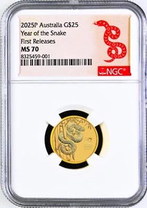 2025 Australia Bullion GOLD $25 Lunar Year of the Snake NGC MS70 1/4oz Coin FR - Picture 1 of 2