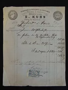 Facture Fabrique de ressorts de voitures. E.KUHN 1873 Clichy expo Toulouse 1858 - Foto 1 di 2