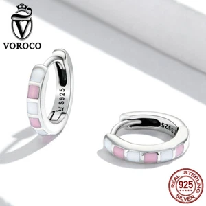 Voroco Fashion 925 Sterling Silver Simple Check Ear Buckles Earrings Gift Party - Picture 1 of 12