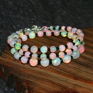 Natural Ethiopian Opal Round Balls & Black Spinel 925 Sterling Silver Necklace - Picture 1 of 3