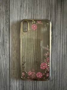 Clear with gold and pink flowers and rhinestones XS MAX case - Photo 1 sur 6