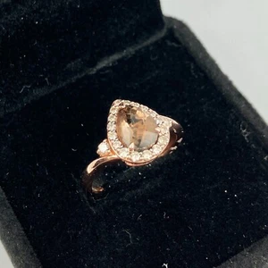 Le Vian 14k Diamond & Pear-Cut Smoky Quartz Halo Rose Gold Ring Size 5.75 - Picture 1 of 7
