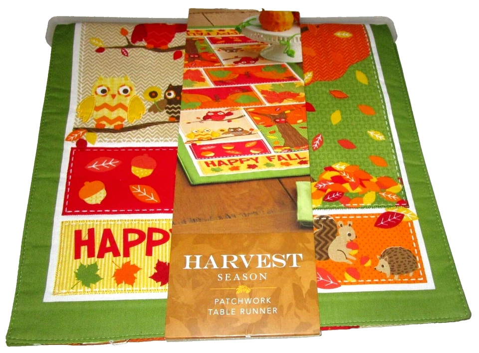 HAPPY FALL ~ Patchwork Table Runner ~HARVEST SEASON ~ 36"Long - Image 1 of 2