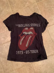 Women's XS The Rolling Stones 1975 US Tour Replica Black Short Sleeve T-shirt - Picture 1 of 5