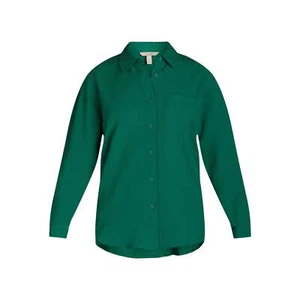 Nine.Eight Long-Sleeve Shirt Women's Size M Olive Green Polyester Collared - Picture 1 of 3
