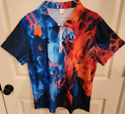Men's Polo Style Shirt w Collar Golf Large Blue Orange Wild Colors Colorful