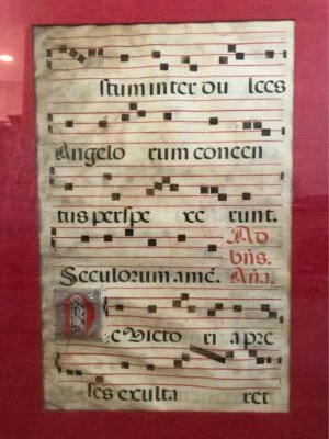 Antique 15th Cent. Spanish Illuminated Manuscript Antiphonal Leaf on Vellum - Image 1 of 2
