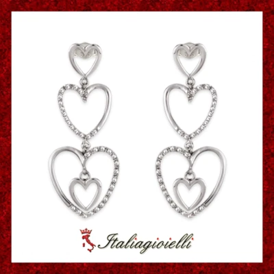 Scintillanti Orecchini Trilogy Cuori in Argento 925 Rodiato Oro Bianco - Immagine 1 di 4
