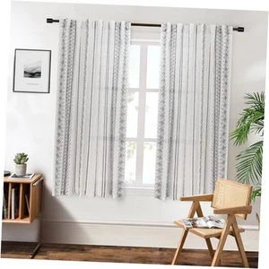 Curtains 63 Inches Long for Living Room Geometric Light Filtering Cotton Back - Picture 1 of 8