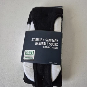 Baseball Stirrup Sanitary Socks Combo Pack Large Black White Adult Sportsmatter - Picture 1 of 2