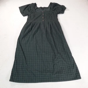 Madewell Dress Womens Small Green Plaid Milkmaid Puff Sleeve Midi Cottage Core - Picture 1 of 15