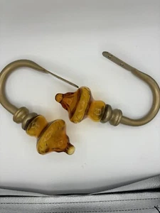 VINTAGE ETCHED AMBER ART GLASS WALL HOOKS - Picture 1 of 8