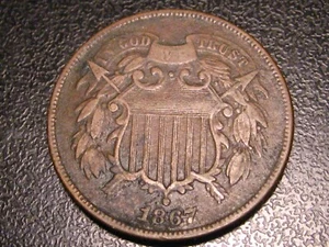 1867 Two Cent Piece VF FULL SHIELD LINES - Picture 1 of 4