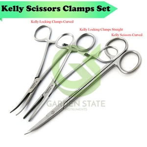 Hemostatic Kelly Clamp Forceps Set Dental Surgical Kelly Scissors Sharp Curved - Picture 1 of 3