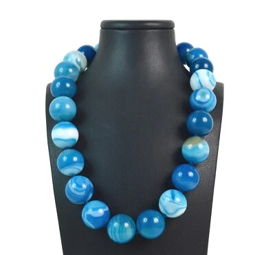 Collana in Agata Blu liscia e chiusura in Argento 925.Made in Italy - Immagine 1 di 3