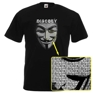 DISOBEY anonyme Maske FREEDOM OVER FEAR Neuheit lustiges T-Shirt Vendetta Geschenk UK - Bild 1 von 9