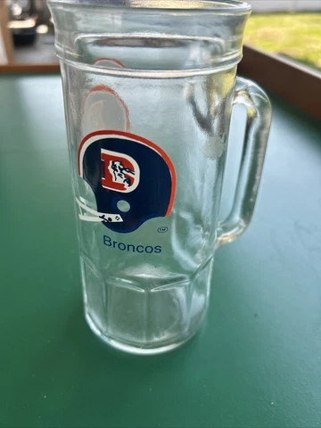 Vintage 1980's Denver Broncos Old Logo Fisher Glass Beer Mug Collectible Cover