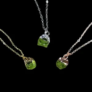 Raw Moldavite Electroplated Necklace - Handmade Minimalist Chain - Zodiac Stone - Picture 1 of 10
