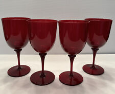 (4) Hand Blown Ruby Red Blood Red Wine Water Goblets. Set Of 4 12 Oz Goblets