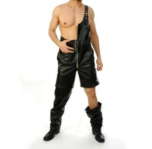 New Genuine leather Overall Dungree Jumpsuit Black Suit Mens Uniform Fetish - Picture 1 of 4