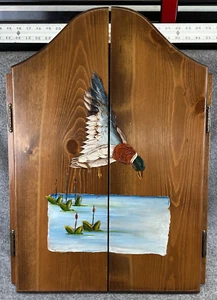 Solid Wood Painted Art Dartboard Cabinet w/ Official Size Unused Dartboard - Picture 1 of 7