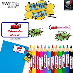 ETICHETTE ADESIVE PVC PER LA SCUOLA PERSONALIZZATE 30 + 100 NOME CARS KIT SCUOLA - Picture 1 of 1