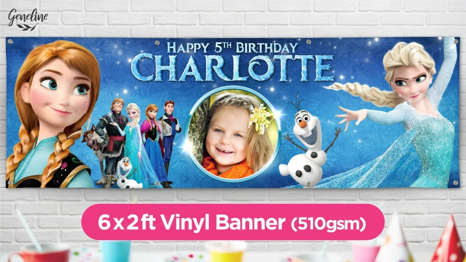 FROZEN Birthday Banner - Personalised - High Quality Vinyl PVC 6x2ft — 第 1/1 张图片