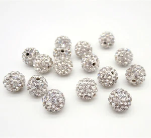 20 x Strassstein Perlen Ø 10 mm Shamballa Polymer Glitzer Disco weiß Kristall - Bild 1 von 5