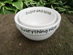 Set of 2 White Nesting Bowls Everything Nice Sugar and Spice Cereal Soup Mixing  - Picture 1 of 3