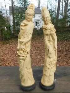 Chinesische Qianlong Kaiser & Ulanara Stufe Kaiserin Marmorstatuen 25,5" 18,5 Pfund. - Bild 1 von 14
