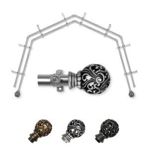 EMOH Adjustable 4-Sided Double Bay Window Curtain Rod Satin Nickel w/ Finial - Picture 1 of 4
