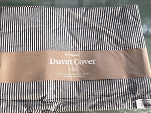Brooklinen Classic   Duvet Cover Full/Queen -  Graphite Steel Ox Stripe   NEW