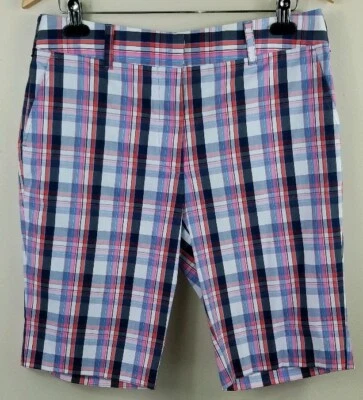 LIZZIE DRIVER 高尔夫短裤,女式 8 码,红色、白色、蓝色、格子、弹力,全新 — 第 1/4 张图片