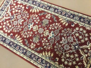 2’.3” X 4’.3” Red Navy Blue Traditional Floral Small Oriental Rug Hallway Wool - Picture 1 of 12