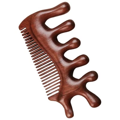 Peine de madera de dientes anchos masajeador multifuncional de cuero cabelludo para el cuidado facial del cabello cuello Foto 1 de 4