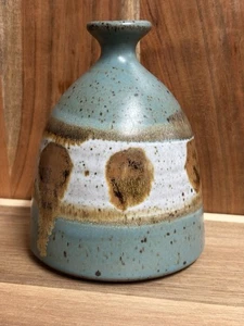 Signed Art Pottery Weed Pot Vase 6” Blue/Brown - Picture 1 of 5
