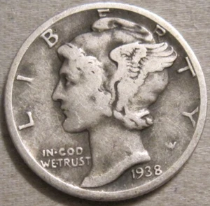 VENDO COME DA FOTO - 1938 P MERCURY DIME *** 90% ARGENTO *** 892 - Foto 1 di 6