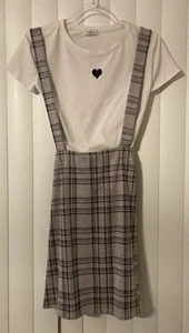 Girls Overall Plaid Print Gray Black Dress Size XLarge 90s Y2K 2000s Style Goth - Picture 1 of 6